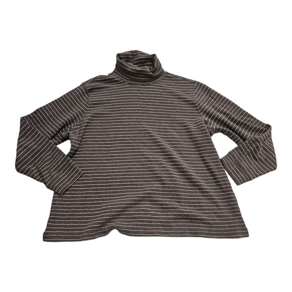 Laura Scott Size 16 Gray Striped Turtleneck Long Sleeve Sweater - Picture 1 of 6